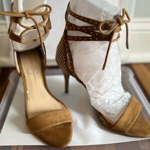 Jessica Simpson Tan Suede Lace-Up Heels